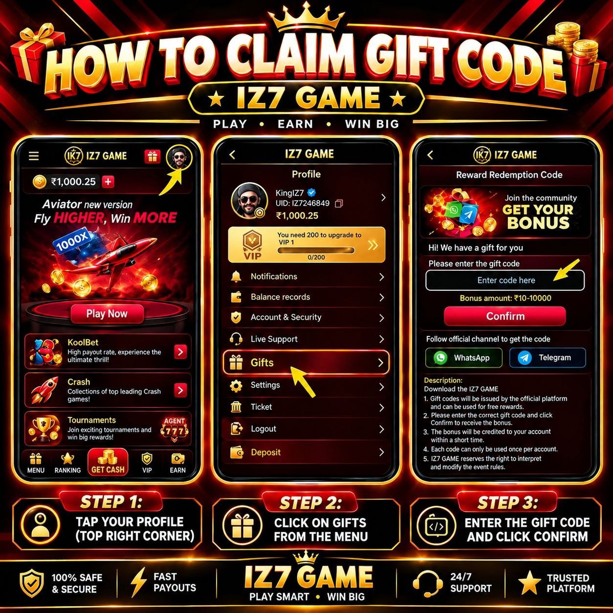 IZ7 platform logo and gaming app information.